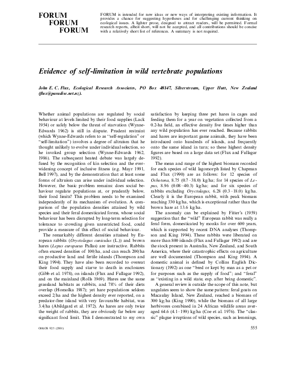 (PDF) Evidence of self-limitation in wild vertebrate populations