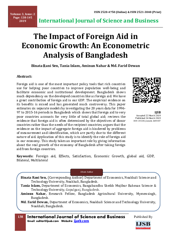 (PDF) The Impact of Foreign Aid in Economic Growth: An Econometric ...