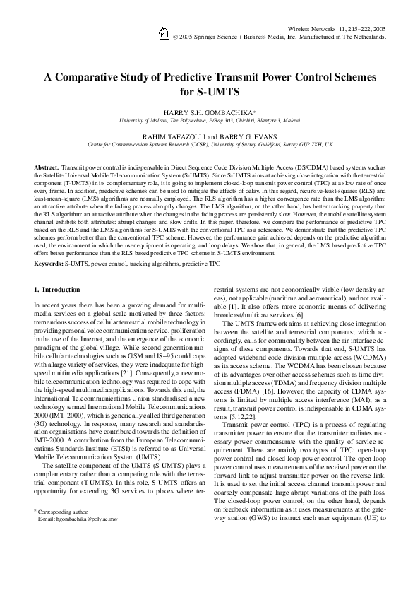 (PDF) A Comparative Study of Predictive Transmit Power Control Schemes ...