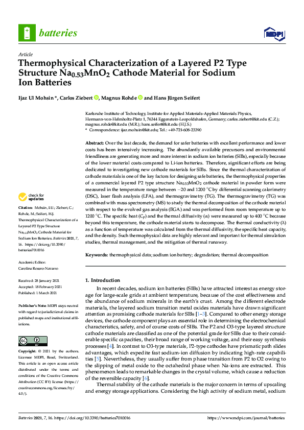 (PDF) Thermophysical Characterization of a Layered P2 Type Structure ...