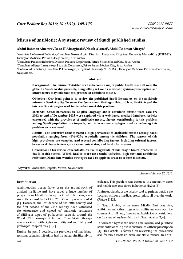(PDF) Misuse of Antibiotic: A Systemic Review of Saudi Published Studies