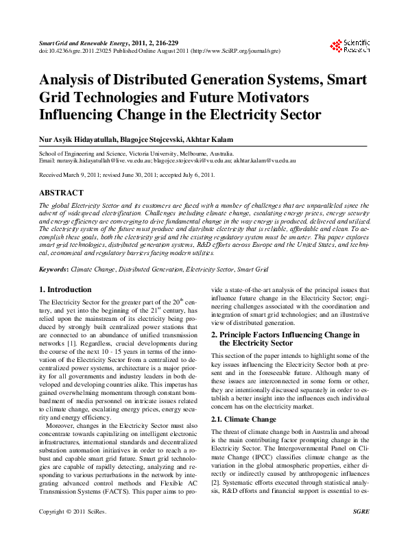 (PDF) Analysis of Distributed Generation Systems, Smart Grid ...