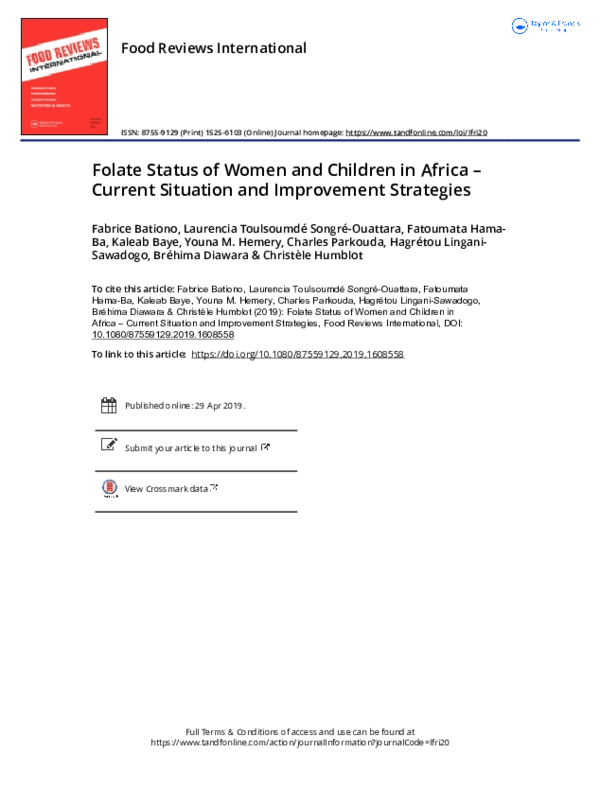 (PDF) Folate Status of Women and Children in Africa – Current Situation ...
