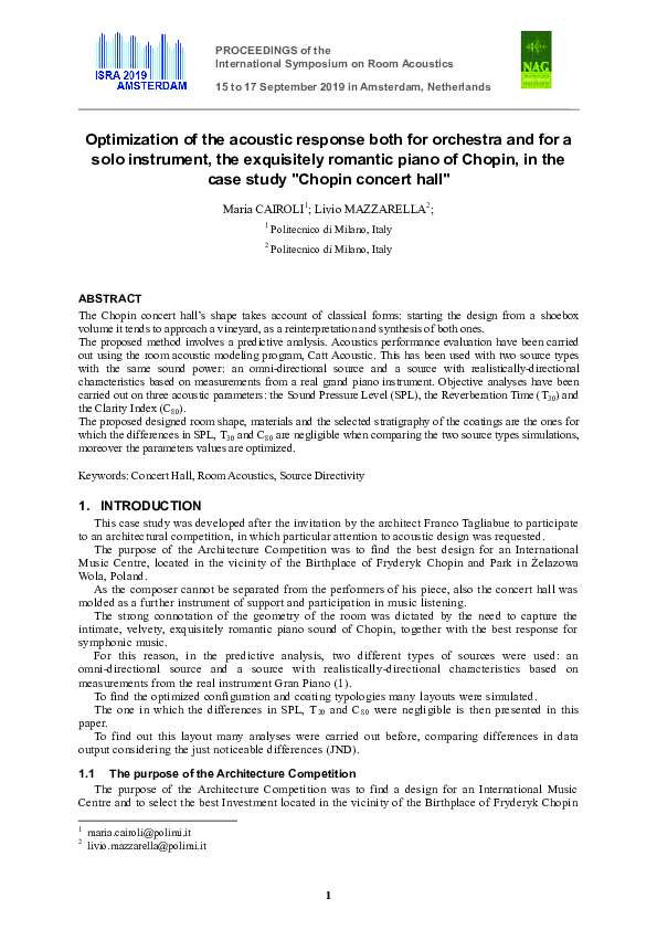 (PDF) Optimization of the acoustic response both for orchestra and for ...