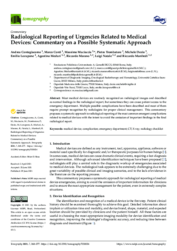 (PDF) Radiological Reporting of Urgencies Related to Medical Devices ...