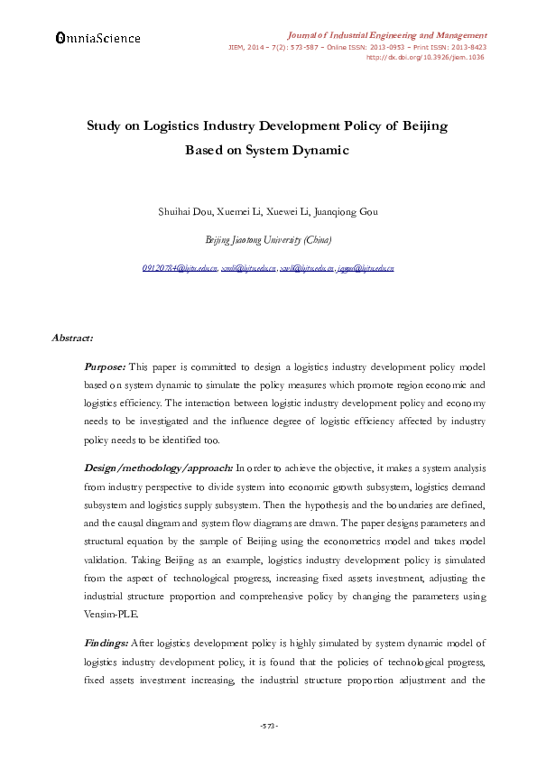 (PDF) Study on Logistics Industry Development Policy Based on System ...
