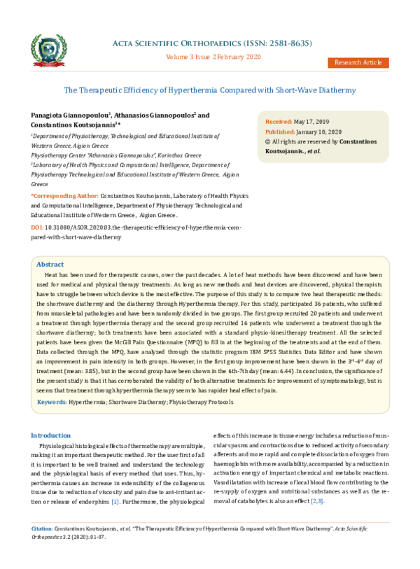 (PDF) The Therapeutic Efficiency of Hyperthermia Compared with Short ...
