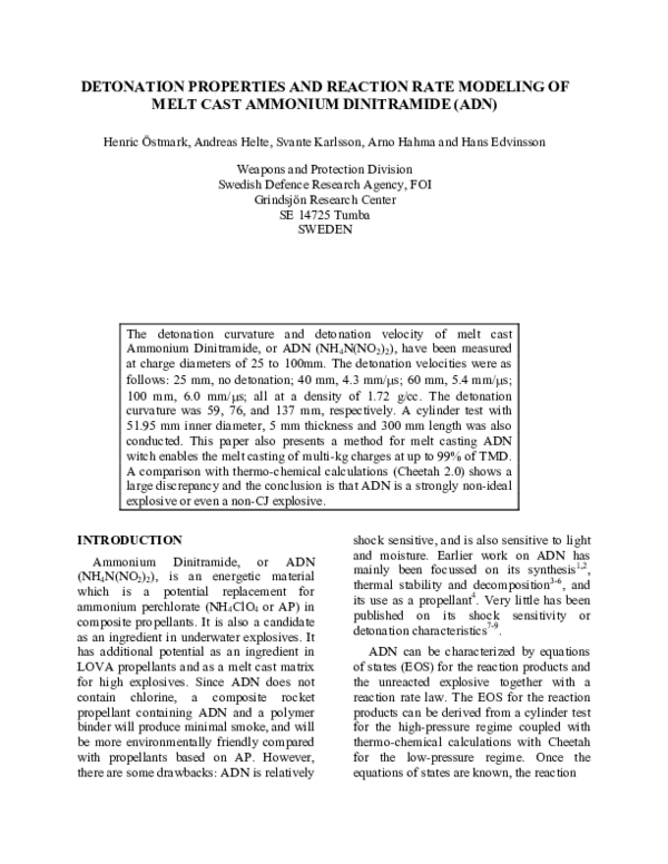 (PDF) Detonation Properties and Reaction Rate Modeling of Melt Cast ...
