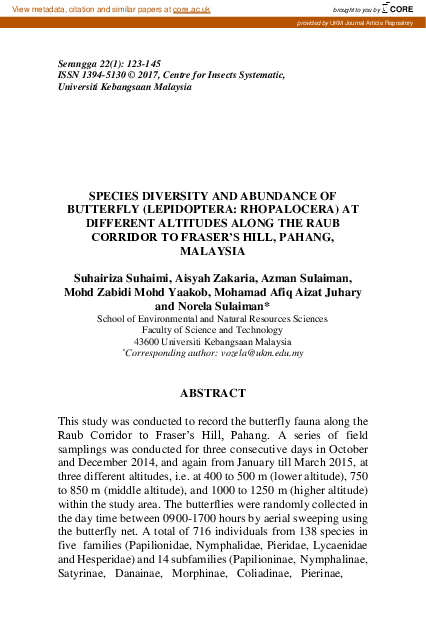 (PDF) Species Diversity and Abundance of Butterfly (Lepidoptera ...