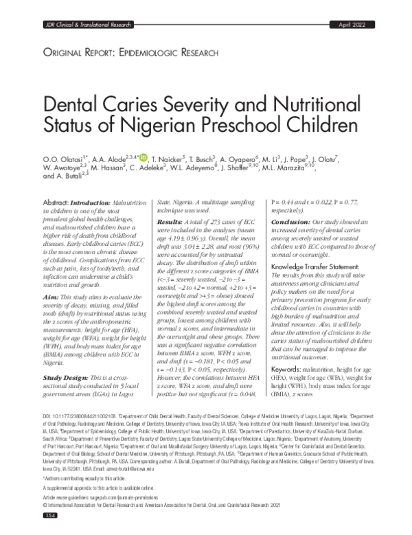 (PDF) Dental Caries Severity and Nutritional Status of Nigerian ...
