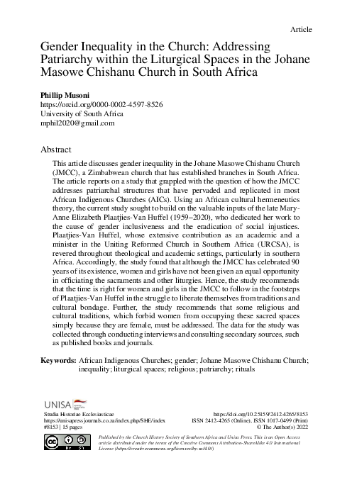 (PDF) Gender Inequality in the Church: Addressing Patriarchy within the ...