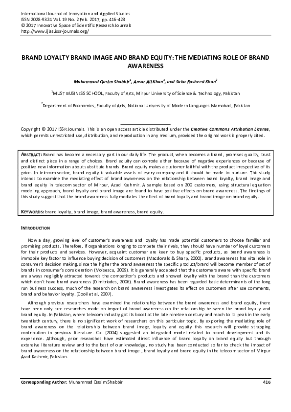 (PDF) Brand Loyalty Brand Image and Brand Equity: The Mediating Role of ...