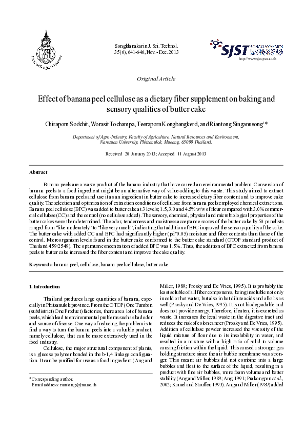 (PDF) Effect of banana peel cellulose as a dietary fiber supplement on ...