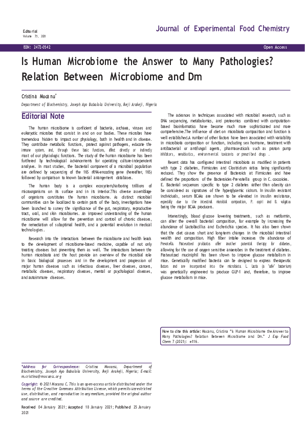 (PDF) Is Human Microbiome the Answer to Many Pathologies?Relation ...
