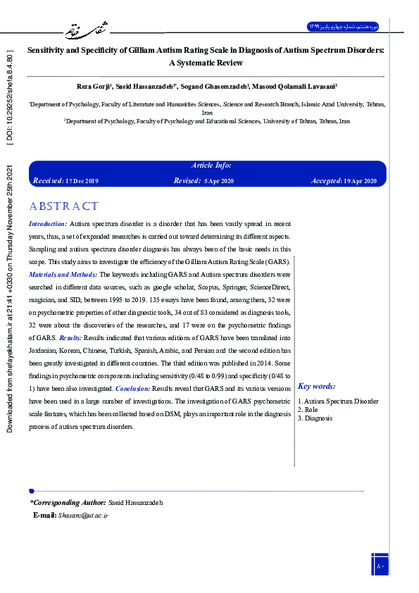  PDF Sensitivity And Specificity Gilliam Autism Rating Scale GARS In