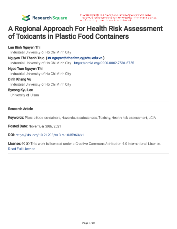 (PDF) A Regional Approach For Health Risk Assessment of Toxicants in ...