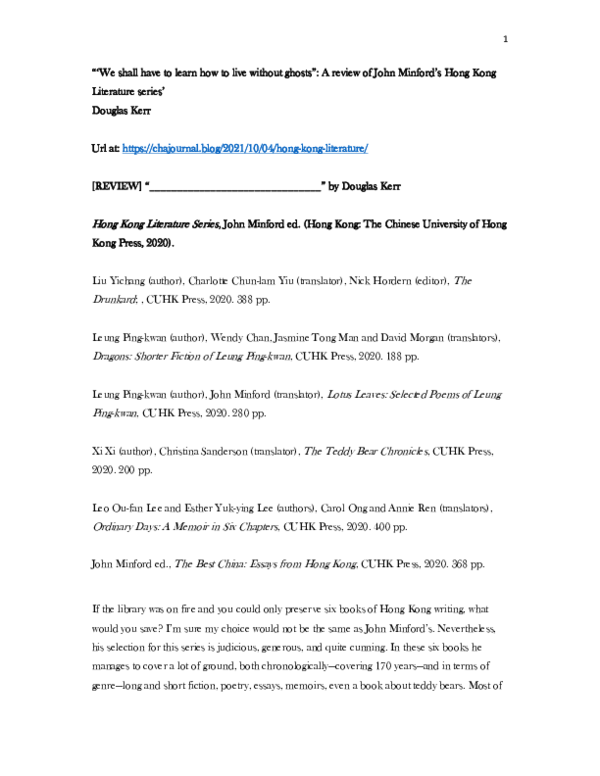 Pdf We Shall Have To Learn How To Live With Ghosts A Review Of John Minford S Hong Kong Pdf We Shall Have To Learn How To Live With Ghosts A Review Of John Minford S Hong Kong