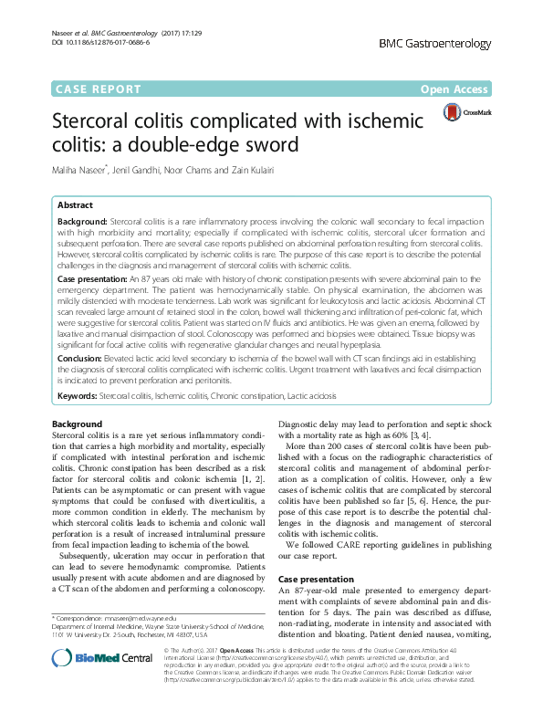 (PDF) Stercoral colitis complicated with ischemic colitis: a double ...