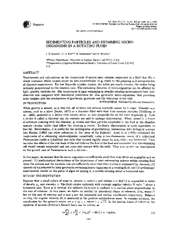 (PDF) Sedimenting particles and swimming microorganisms in a rotating fluid