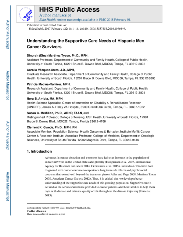 (PDF) Understanding the supportive care needs of Hispanic men cancer ...