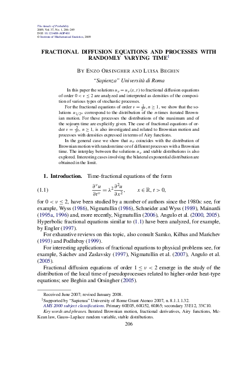 (PDF) Fractional diffusion equations and processes with randomly ...