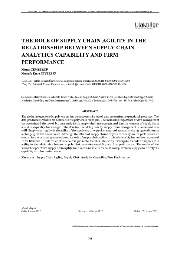 (PDF) THE ROLE OF SUPPLY CHAIN AGILITY IN THE RELATIONSHIP BETWEEN ...