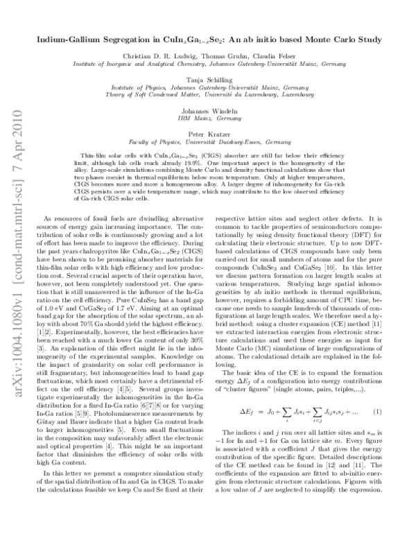 (PDF) Indium-Gallium Segregation inCuInxGa1−xSe2: AnAb Initio–Based ...