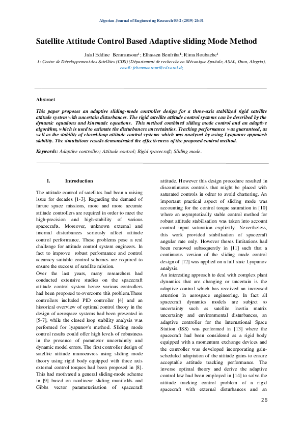 (PDF) Satellite Attitude Control Based Adaptive sliding Mode Method