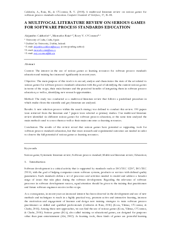 (PDF) A multivocal literature review on serious games for software ...