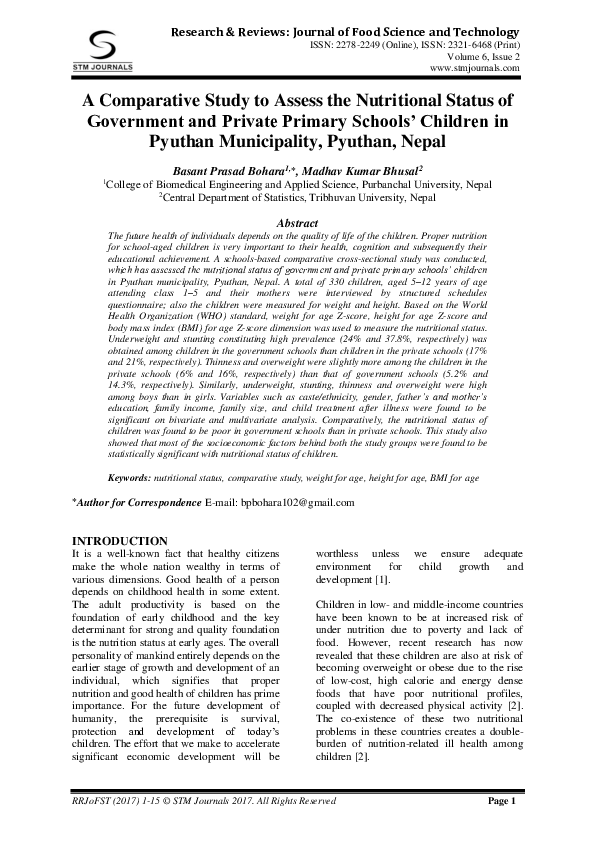 (PDF) A Comparative Study to Assess the Nutritional Status of ...