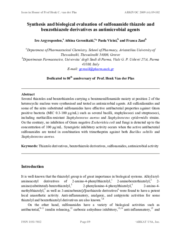 (PDF) Synthesis and biological evaluation of sulfonamide thiazole and ...