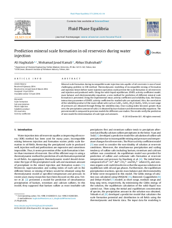 (PDF) Prediction mineral scale formation in oil reservoirs during water ...