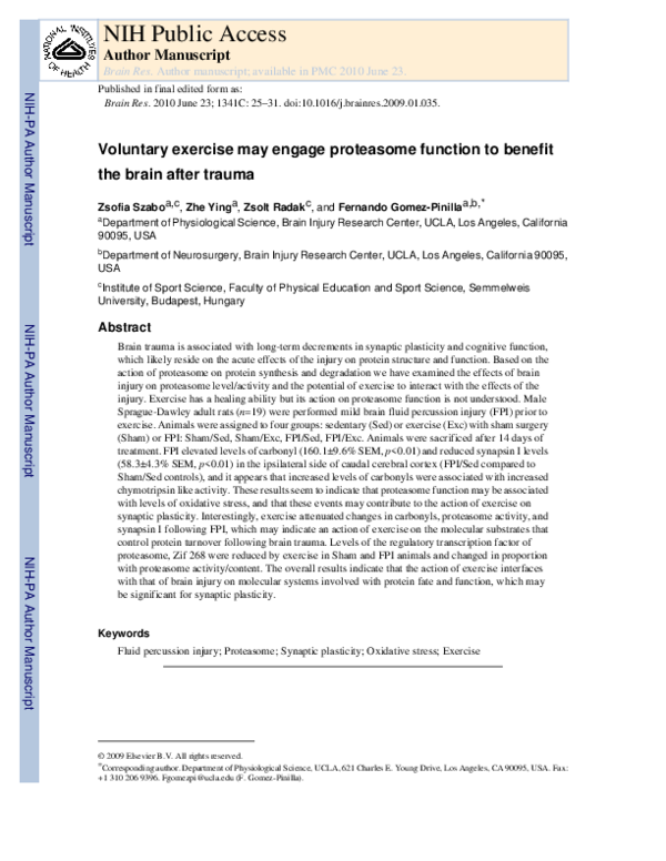 (PDF) Voluntary exercise may engage proteasome function to benefit the ...