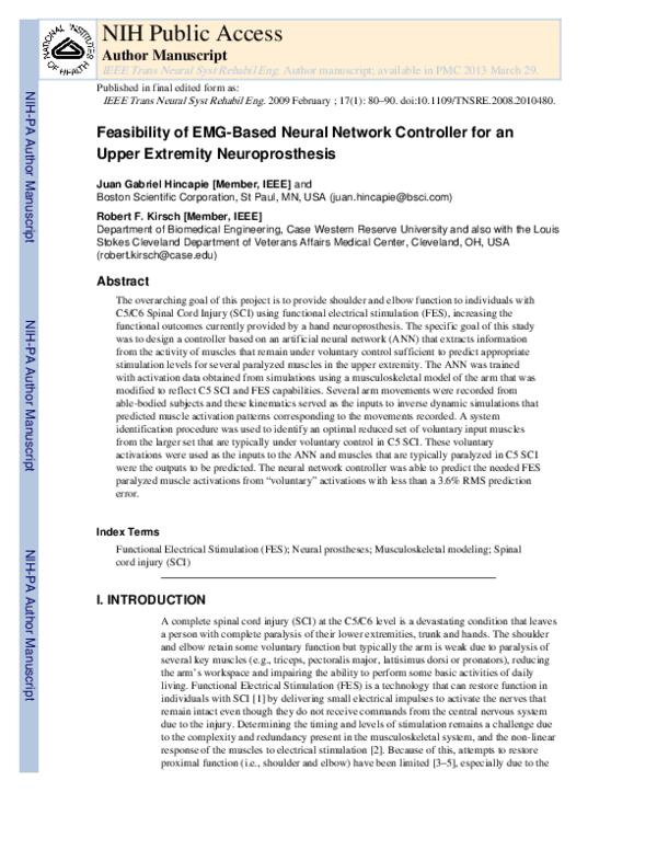 (PDF) Feasibility of EMG-Based Neural Network Controller for an Upper ...