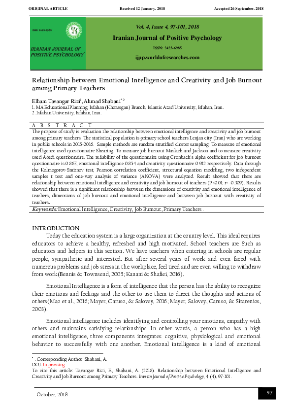 (PDF) Relationship between Emotional Intelligence and Creativity and ...