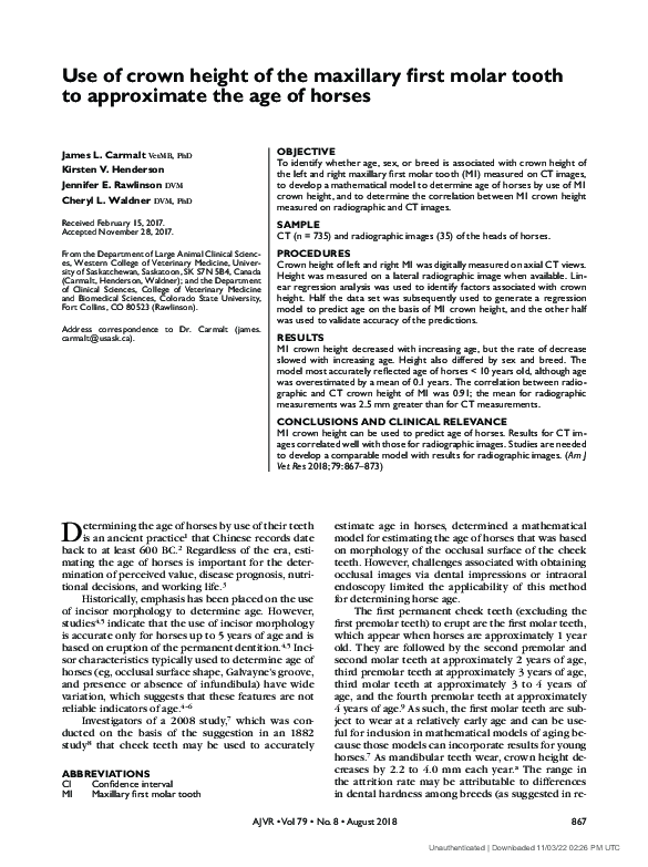 (PDF) Use of crown height of the maxillary first molar tooth to ...