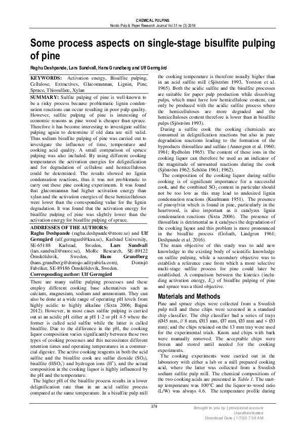(PDF) Some process aspects on single-stage bisulfite pulping of pine