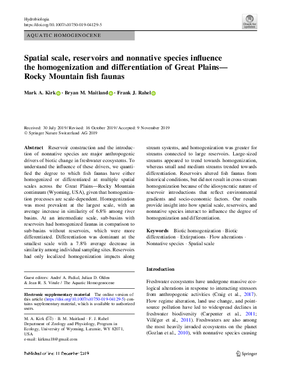 (PDF) Fish Fauna Homogenization in Great Plains-Rockies
