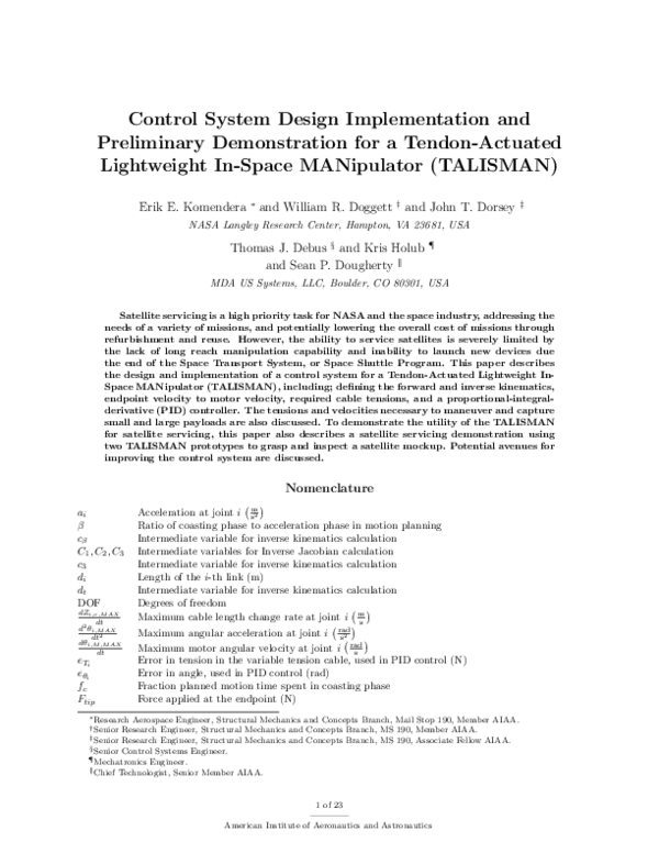 (PDF) Control System Design Implementation and Preliminary ...