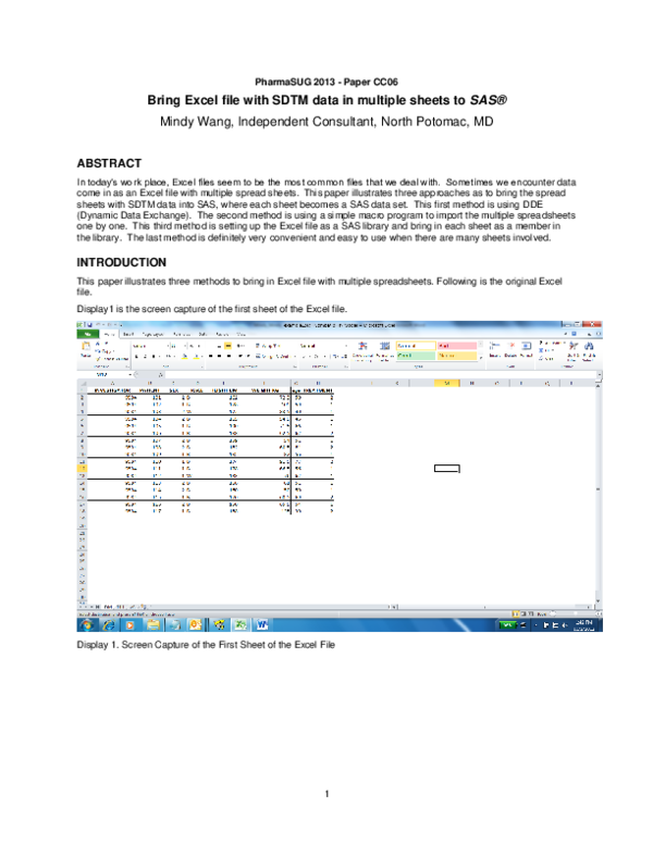 (PDF) Bring Excel file with SDTM data in multiple sheets to SAS Mindy Wang Academia.edu