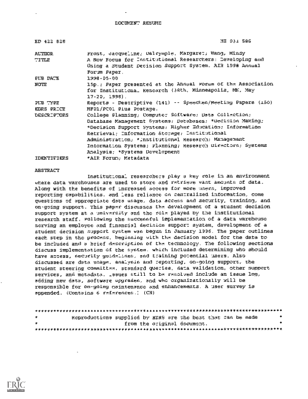 (PDF) A New Focus for Institutional Researchers: Developing and Using a ...