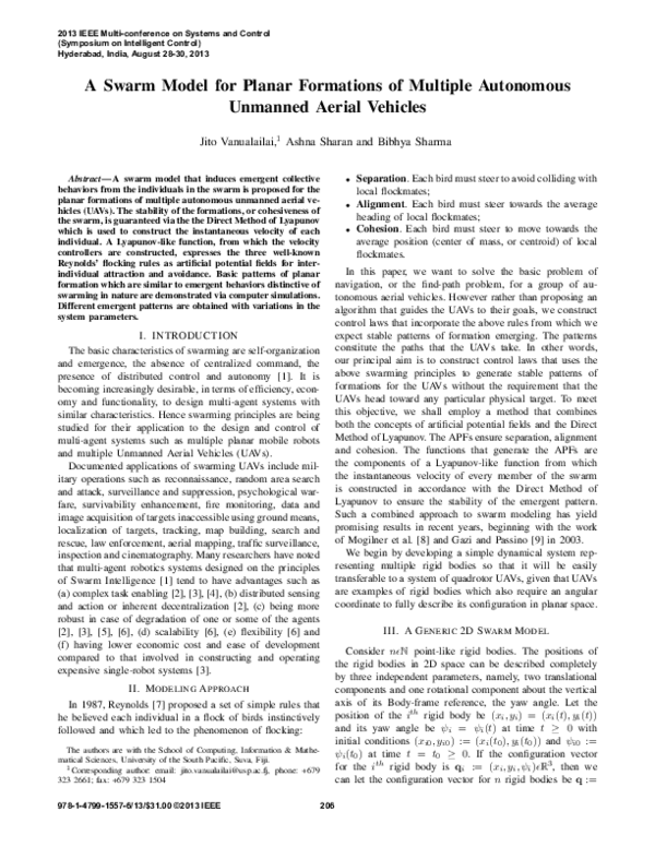 (PDF) A swarm model for planar formations of multiple autonomous ...