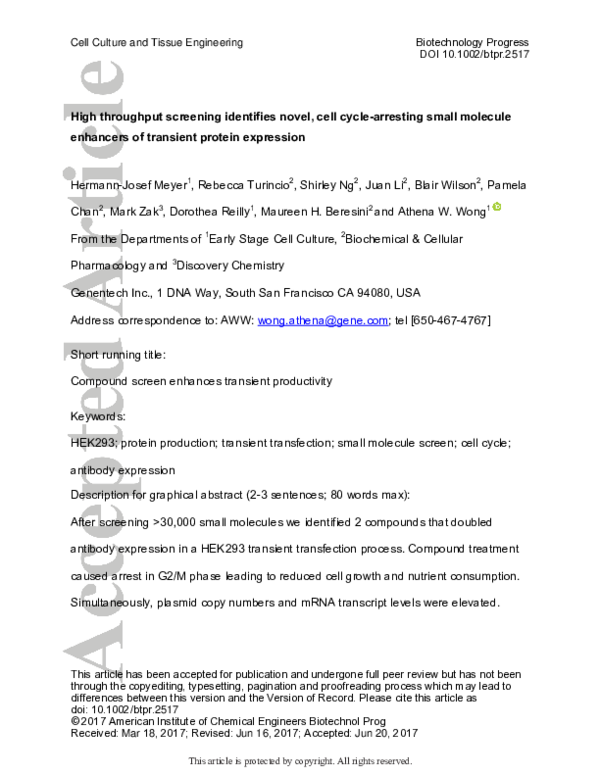 (PDF) High throughput screening identifies novel, cell cycle-arresting ...