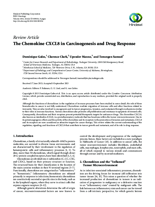 (PDF) The Chemokine CXCL8 in Carcinogenesis and Drug Response