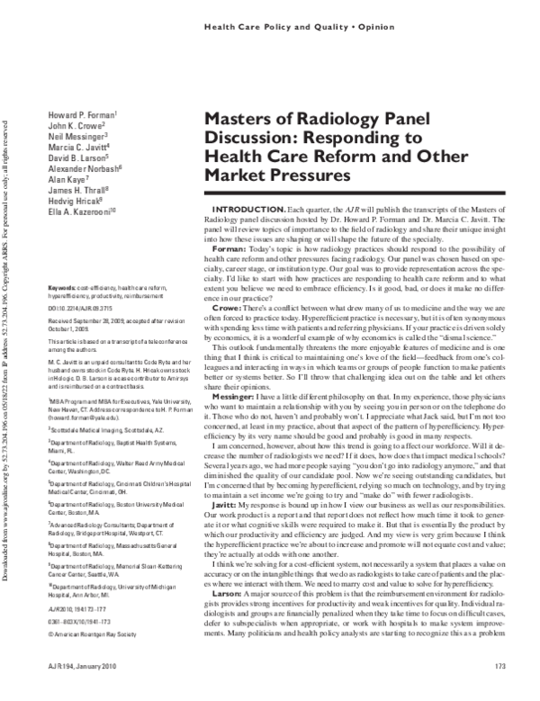 (PDF) Masters of Radiology Panel Discussion: Responding to Health Care ...