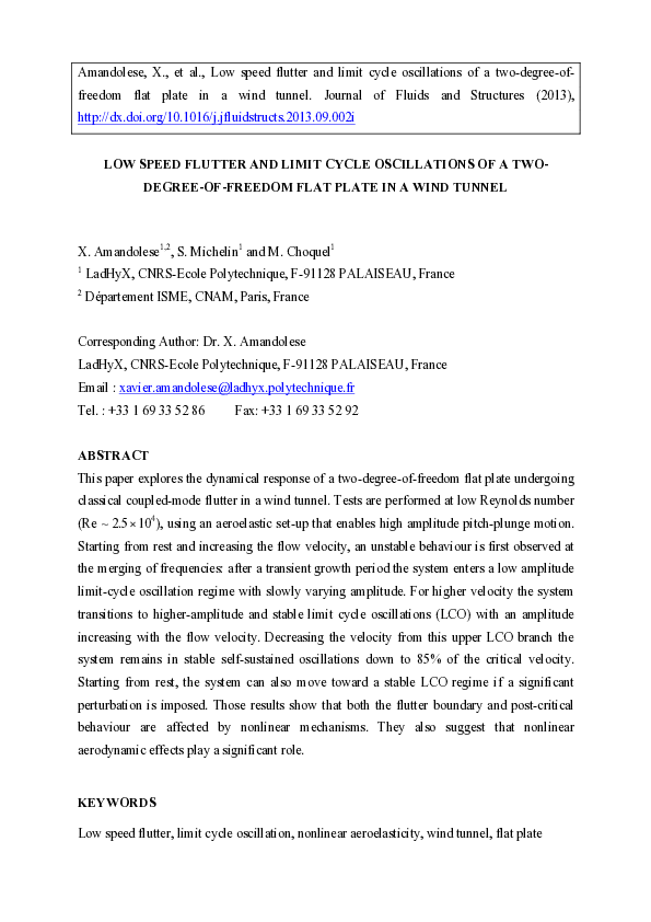 (PDF) Low speed flutter and limit cycle oscillations of a two-degree-of ...