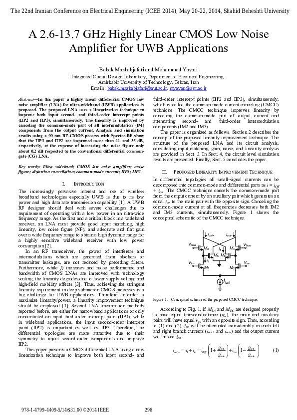 (PDF) A 2.6–13.7 GHz highly linear CMOS low noise amplifier for UWB ...