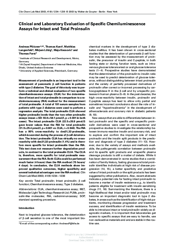 (PDF) Clinical and Laboratory Evaluation of Specific Chemiluminescence ...