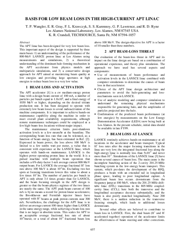 (PDF) Basis for low beam loss in the highcurrent APT linac Frank