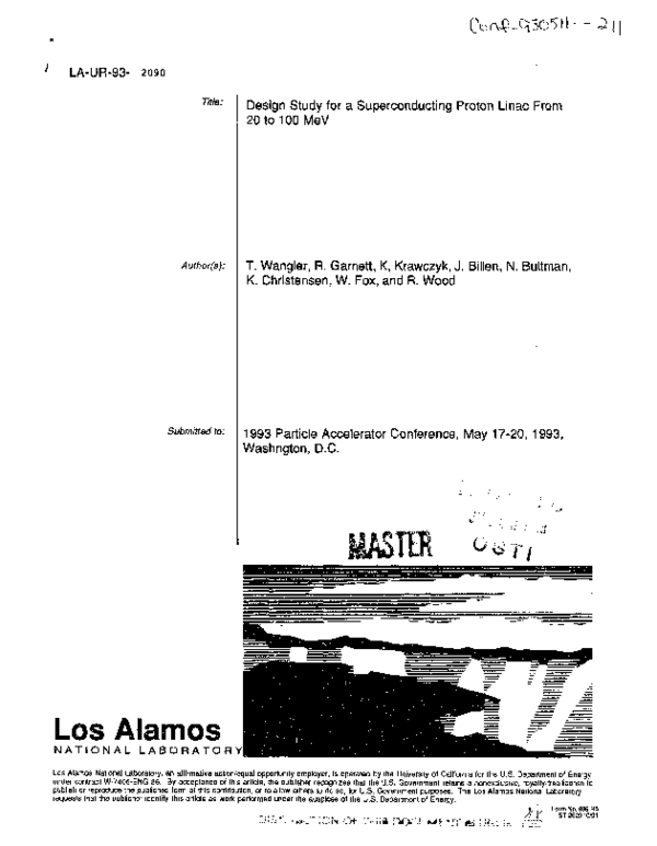 (PDF) Design study for a superconducting proton linac from 20 to 100 MeV